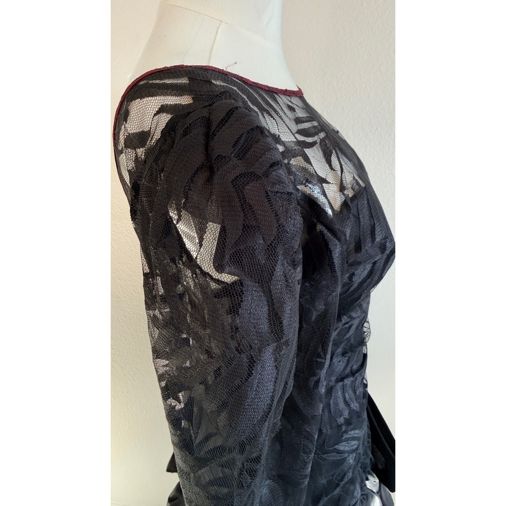 Contempo Casuals Vintage 80s Black Lace Taffeta Bow Dress Sz S Goth Whimsigoth - Picture 10 of 14